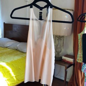 Sheer nude top t strap with gold hardware